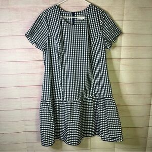 Universal Standard for J.Crew Blue White Drop Waist Gingham Dress Size XL